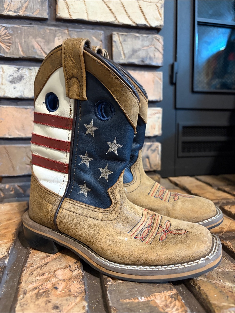 Cody James Kids Broad Square Toe USA Flag Western Cowboy Boots Size 11D